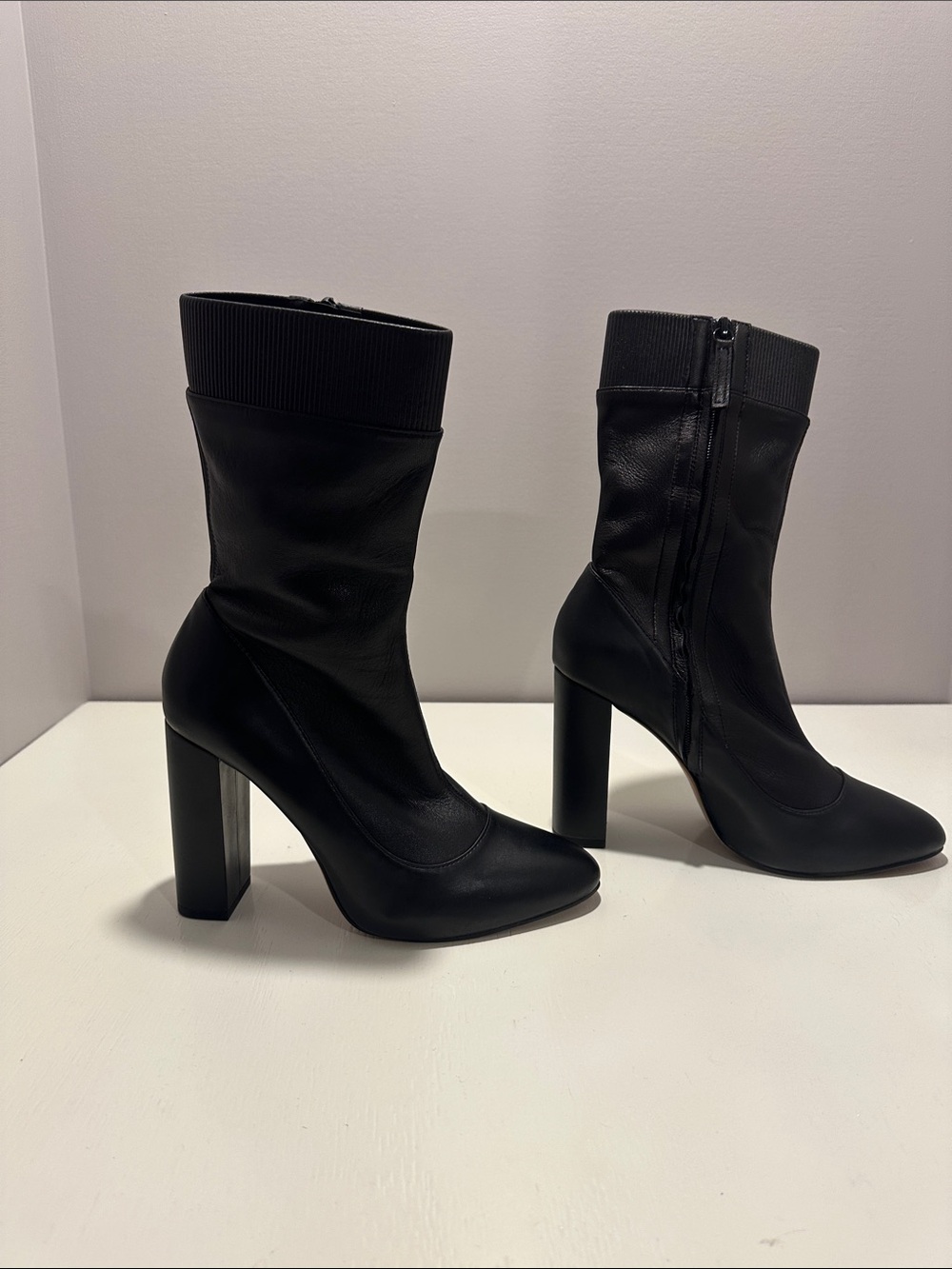 Zara Black Mid-Calf Block Heel Boots
